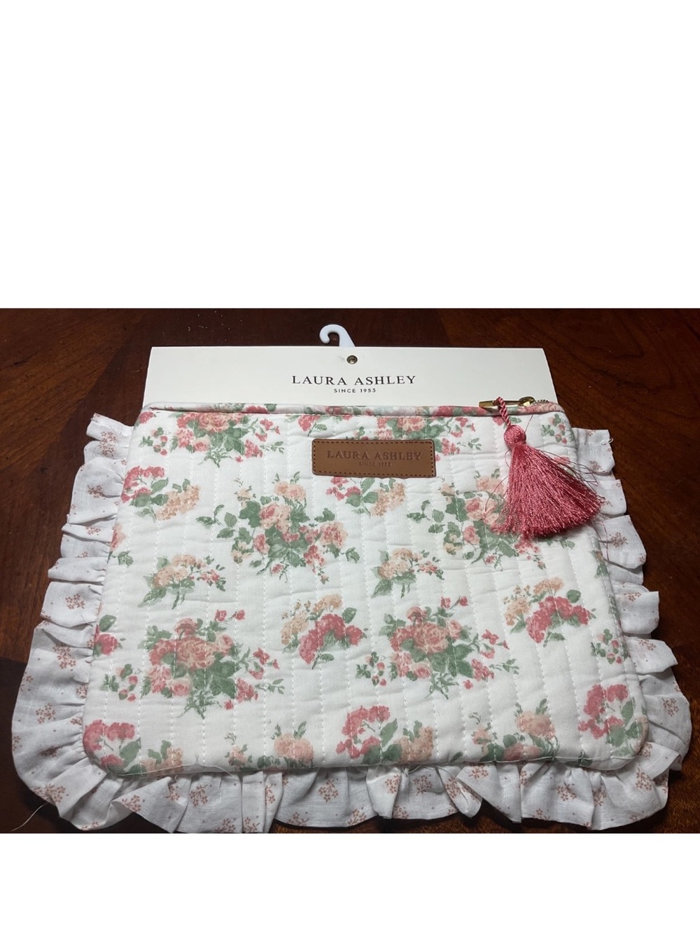 Laura Ashley Floral Quilted Cosmetic Pouch in White, Pink and Green